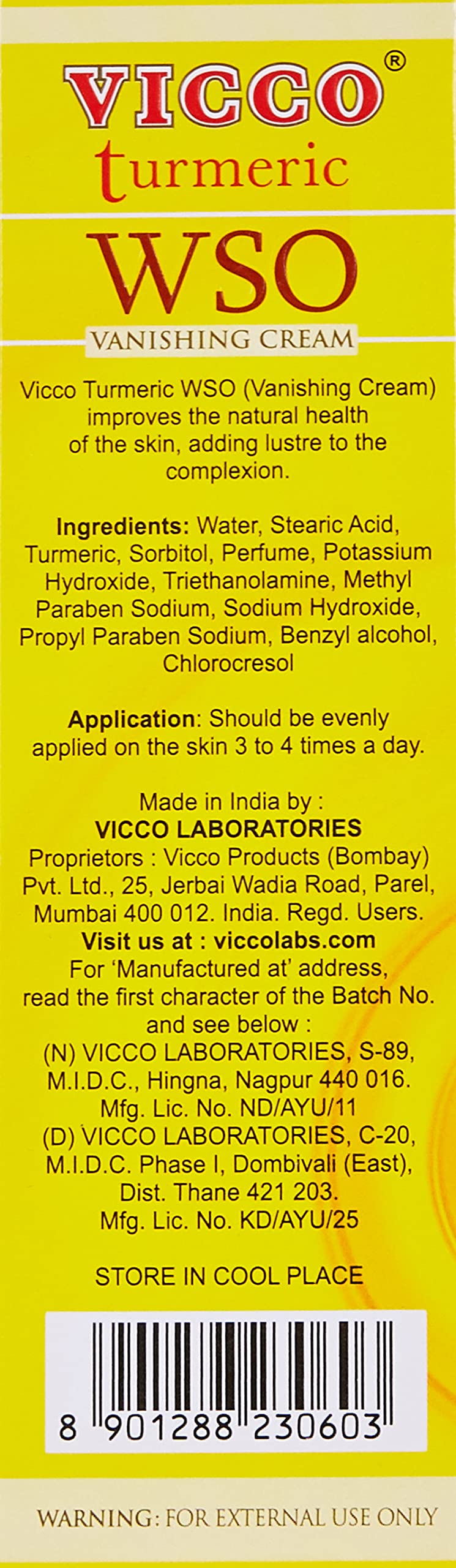 Vicco Turmeric WSO Ayurvedic Skin Cream (60 g)