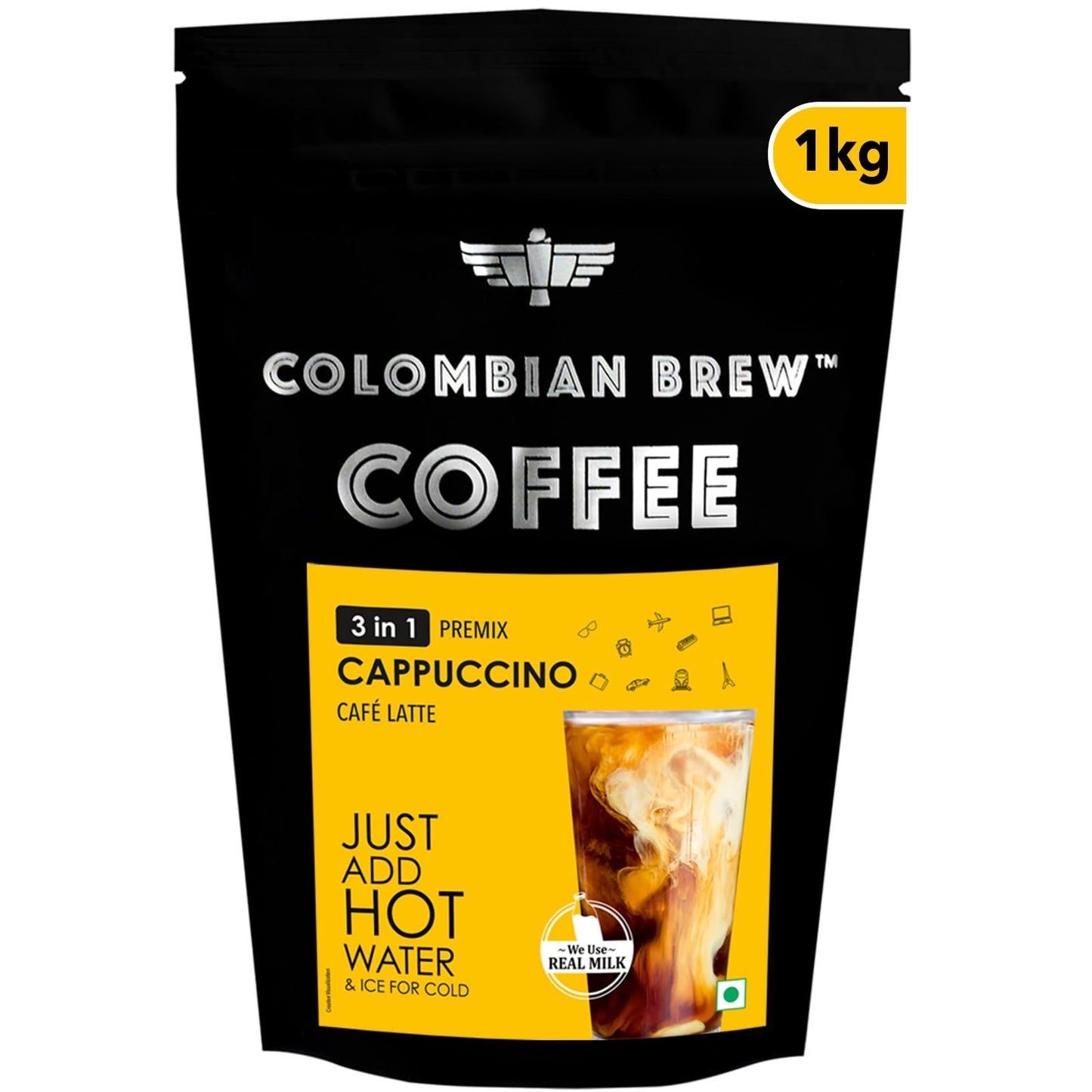 Colombian Brew 3 in 1 Cappuccino Caf Latte, Instant Coffee Powder Premix 1kg