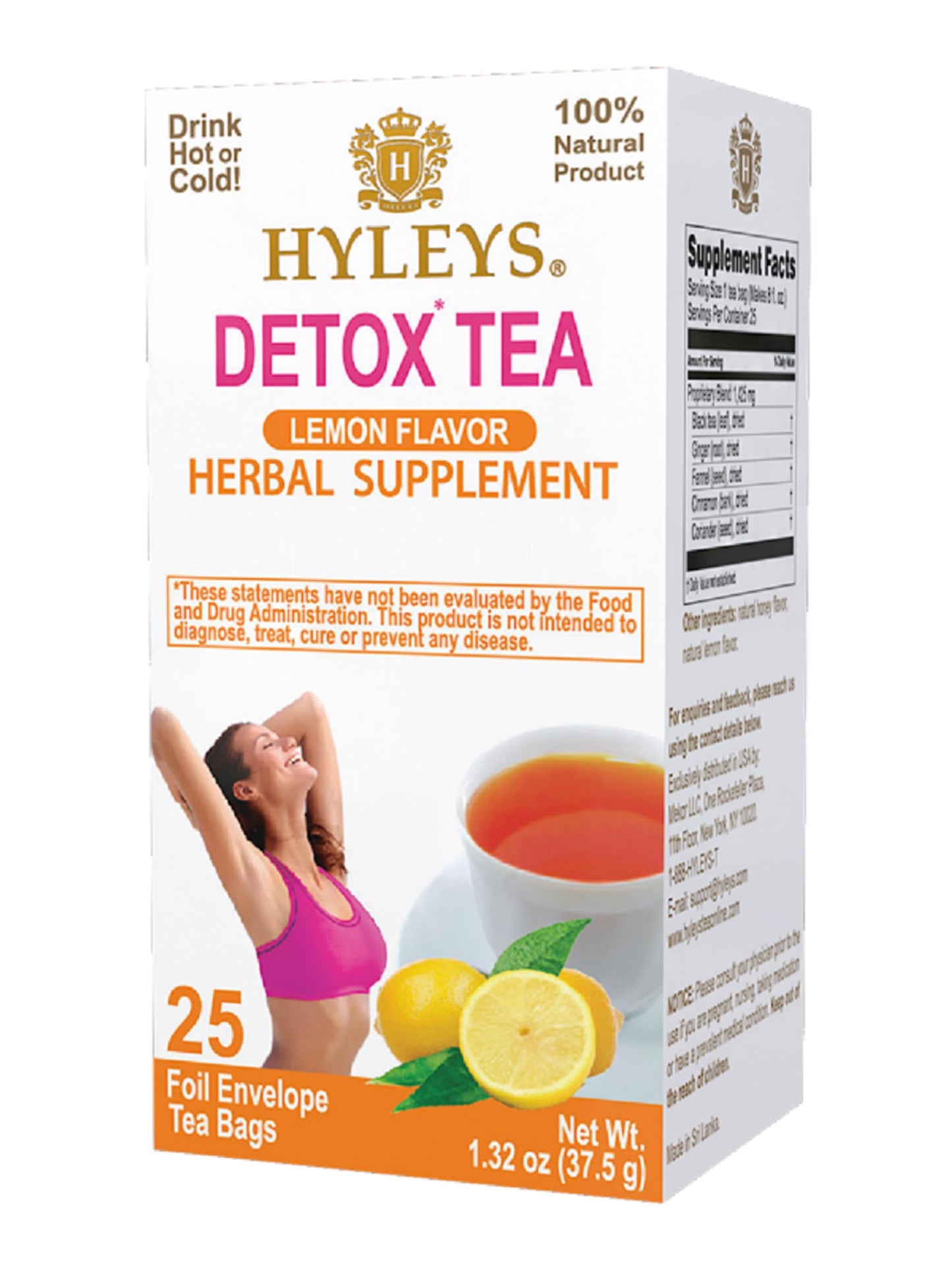 Hyleys Detox Tea for Cleanse - Black Tea with Lemon - 25 Tea Bags (1 Pack)