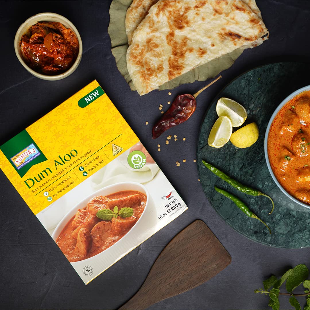 Ashoka Since 1932, All-Natural, Potato Curry, Ready to Eat Traditionally Cooked Indian Food, Heat & Serve Meals, Plant-Based Meals, Gluten-Free, and with No Preservatives, Vegan Pack of 10