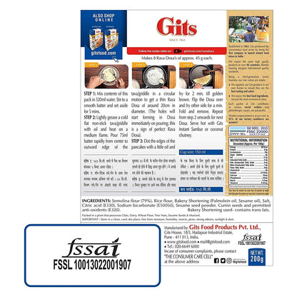 Gits Instant Mix Box - 600gm (Pack of 3 x 200gm) | Ready to Cook Indian Breakfast/Lunch/Dinner/Snack Meal | No Artificial Colors, Flavors, Preservatives, 100% Vegetarian, Easy Recipe (Rava Dosa)