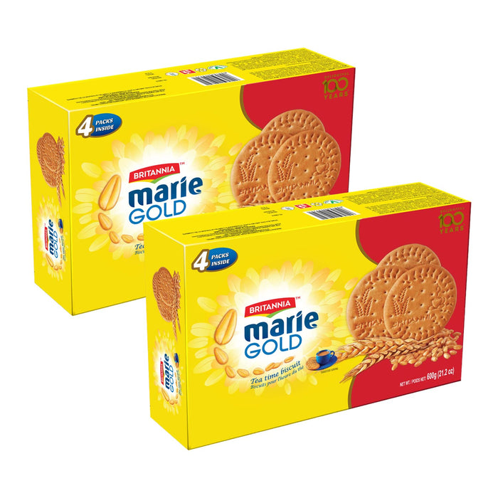 Britannia Marie Gold Cookies 21.16oz (600g) - Biscuits Pour l'heure du th - Crispy Tea Time Snack - Delicious Grocery Cookies - Suitable for Vegetarians (Pack of 2)