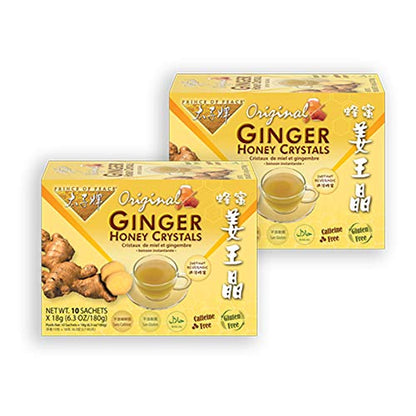 Prince of Peace Instant Ginger Honey Crystals, 2 Packs of 10 Sachets Instant Hot or Cold Beverage Easy to Brew Ginger and Honey Crystals