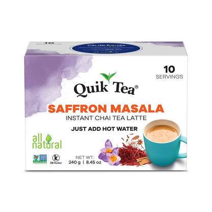 QuikTea, Chai Tea Latte 10 Boxes of 10 each, Saffron Masala, 100 Count - Indian Tea