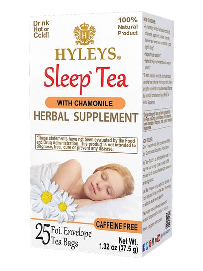 Hyleys Sleep Chamomile Herbal Tea - 25 Tea Bags (Caffeine Free, Gmo Free, Gluten Free, Dairy Free, Sugar Free & 100% Natural, Decaf) Relax, Calming