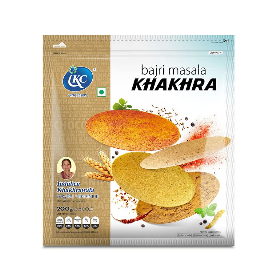 Induben Khakhrawala Premium Tasty and Healthy Indian Gujarati Snacks Khakhra 200gm (7 oz) BAJARI ( MILLET ) MASALA Pack of 2
