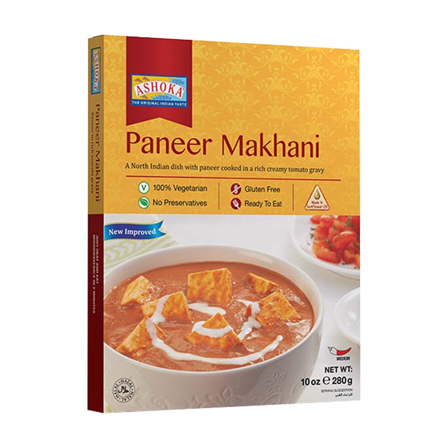 Ashoka Meals 1932, Vegetarian Tomato Cheese Curry, All-Natural, Ready to Eat Indian Meals, Authentic Paneer Makhani, Great for Offices, Healthy Work Lunch, No Preservatives, Pack of 10