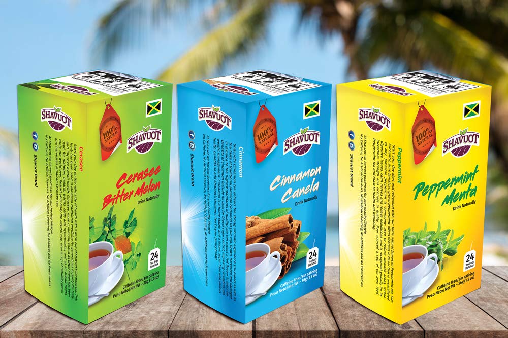 Shavuot 100% Natural Jamaican Cerasee Cinnamon Peppermint Tea 24 Bags (Pack of 3)