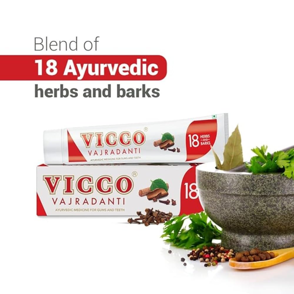 Vicco Vajradanti Ayurvedic Paste with 18 essential Herbs and Barks Regular Flavour 200 gm ( Pack of 2)