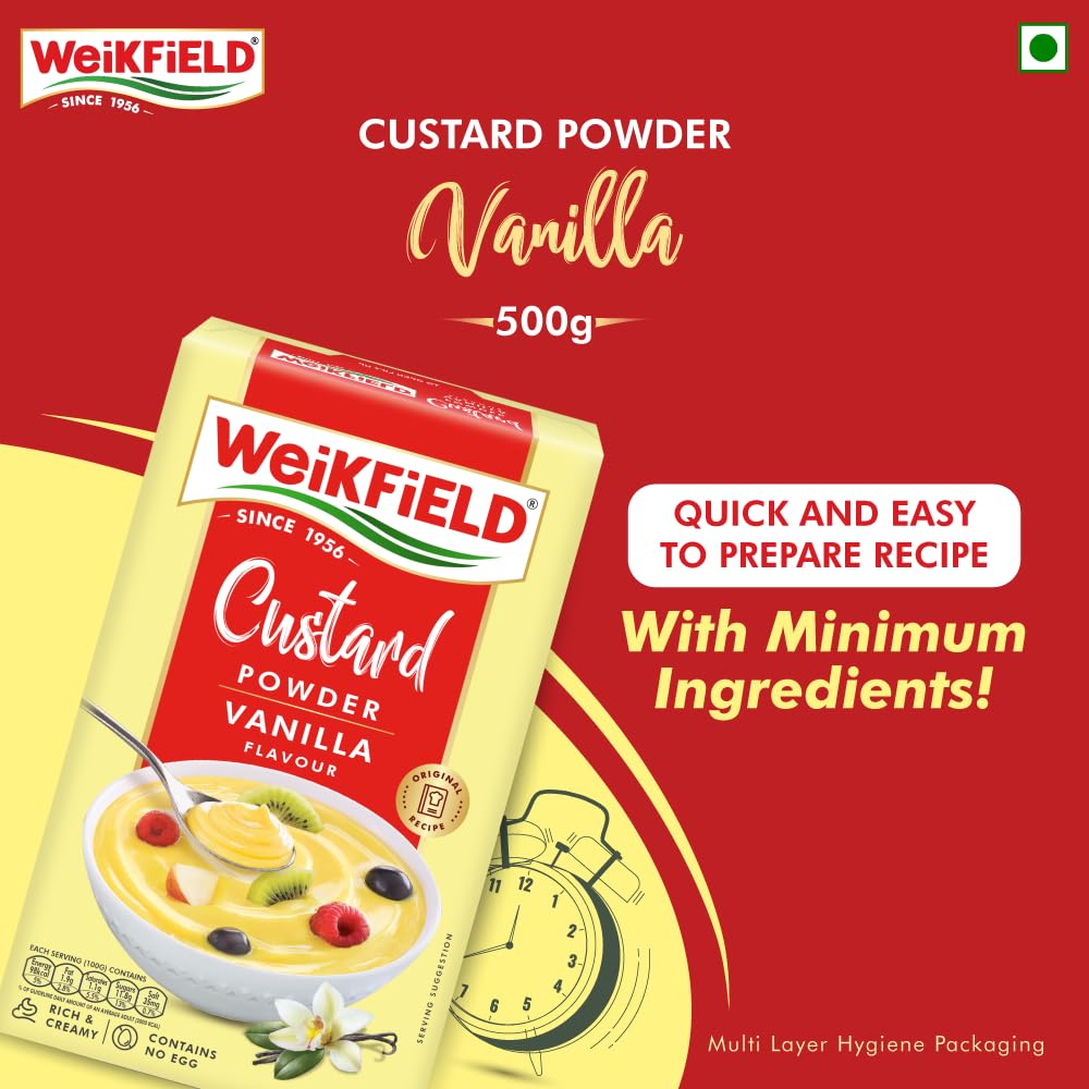 Weikfield Custard Powder, Vanilla Flavour, 500g Carton