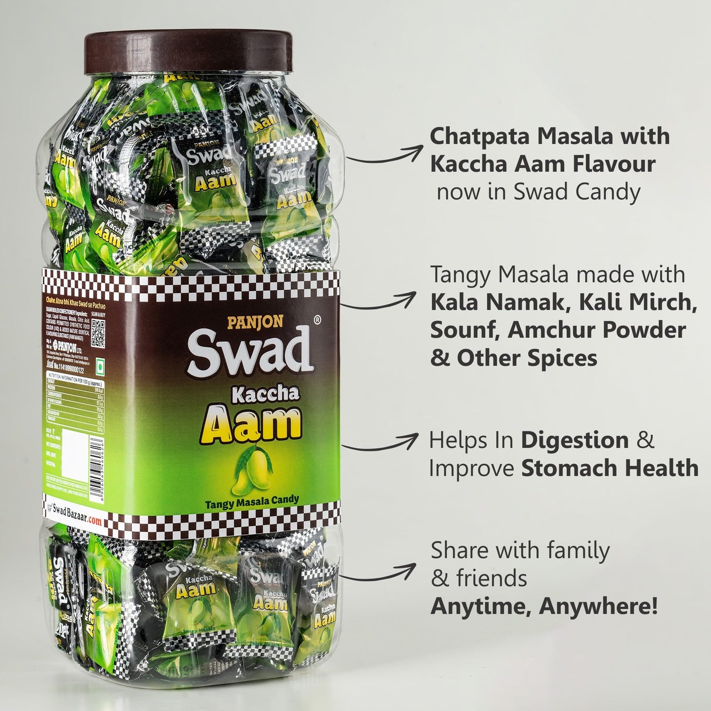 Swad Kaccha Aam Candy, Tangy Raw Mango 150 Toffee Jar