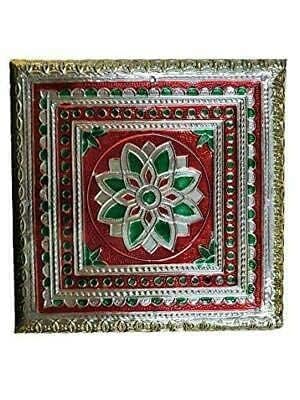 Golden Dry Fruit Box 8X8inch with Meenakari Work at Top, Decorative Box, Wooden Dry Fruit Box