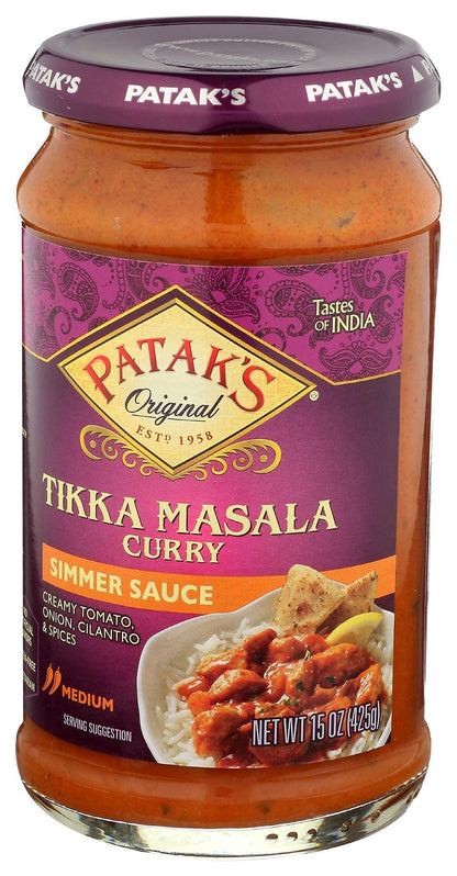 Patak's Tikka Masala Simmer Sauce - 15 Oz (Pack of 3) With Creamy Tomato, Onion, Cilantro, and Spices, No Artificial Flavors, Gluten Free, Vegetarian Friendly