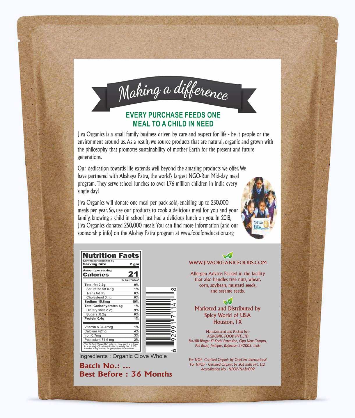 Jiva Organic Cloves Whole 3.5 Ounce Bag - Non-GMO, Non Irradiated - Dried Clove Buds - Great for Foods, Tea, Pomander Balls, and even Potpourri