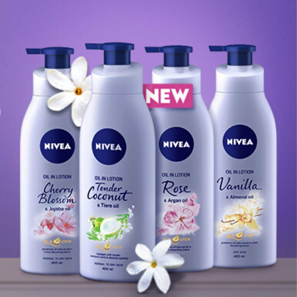 Nivea Vanilla and Almond Oil Body Lotion 400 ml (13.5 oz) - - goodness of natural oil in a fast absorbing lotion. Dry Skin