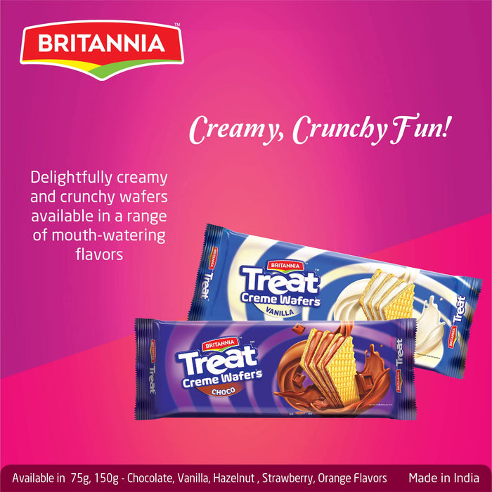 BRITANNIA Treat Wafer Hazelnut 5.29oz (150g) - Breakfast & Tea Time Snacks - Crunchy, Healthy and Delicious - Halal and Suitable for Vegetarians (Pack of 4)