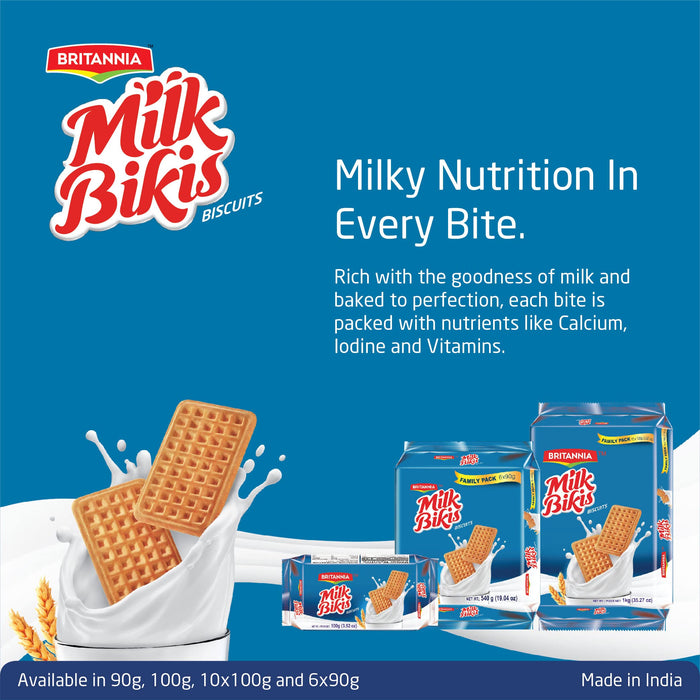 BRITANNIA Milk Bikis Biscuits 19.04oz (540g) - Kids Favorite Breakfast & Tea Time Snacks - Halal and Suitable for Vegetarians (Pack of 6)