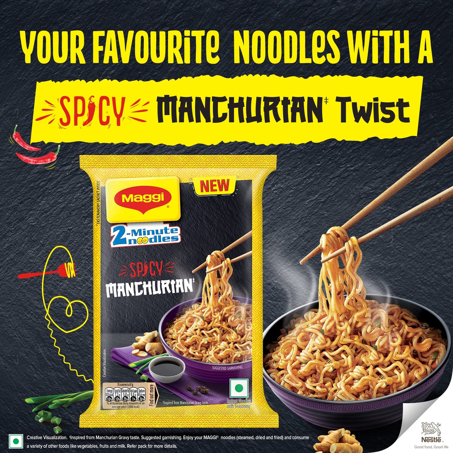 MAGGI 2-Minute Spicy Manchurian Noodles, Easy to Cook Instant Noodles, 244 grams
