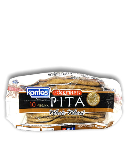 Kontos Bakery, Whole Wheat Smart Pockets Pita Bread, Low Sodium, Low Calorie, Naturally Vegan, Cholesterol Free ( 28oz, 10 Pita Breads Total)