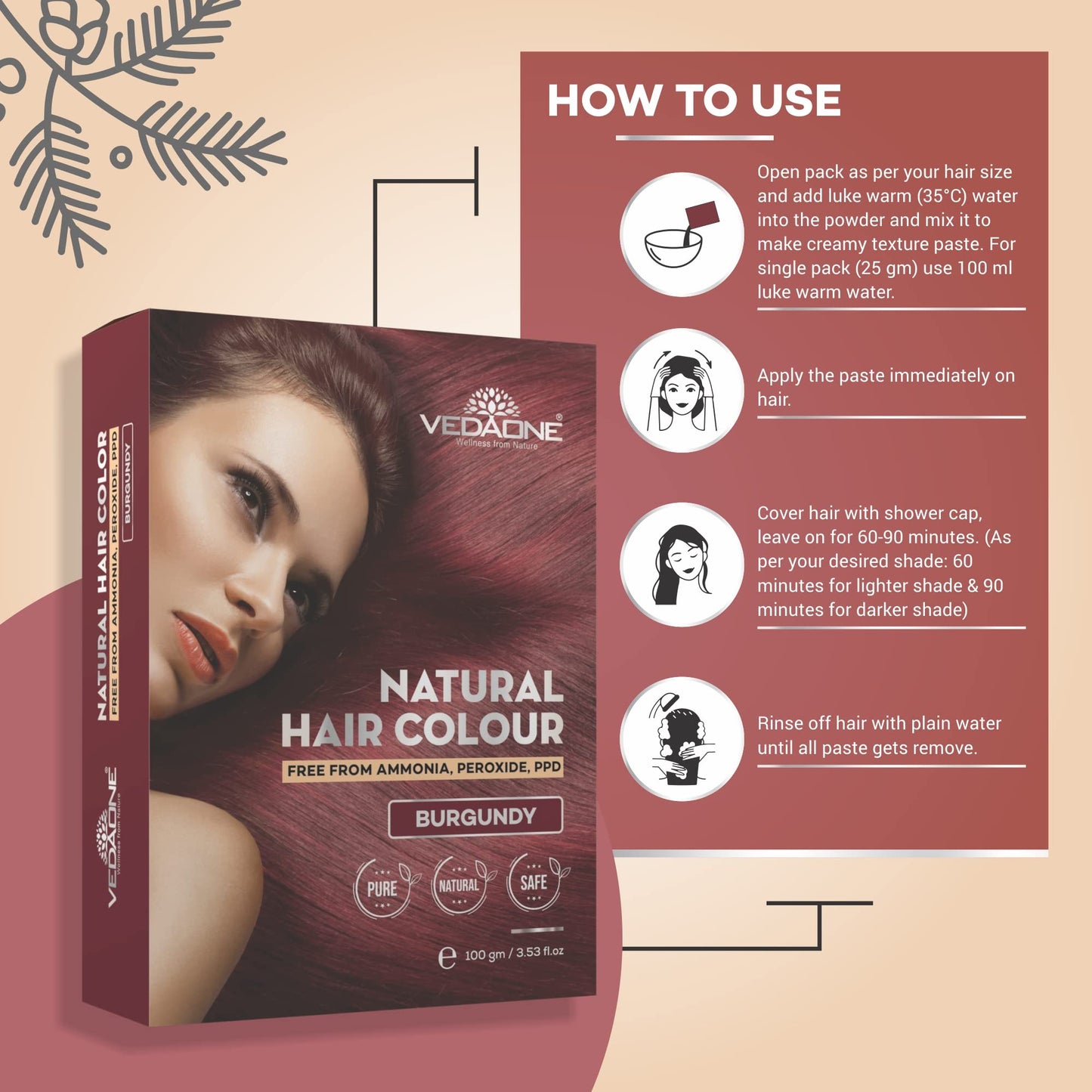 Vedaone Natural Burgundy Hair Color 100gm
