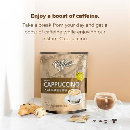 Prince of Peace 3 in 1 Instant Cappuccino, 22 Sachets Coffee Mix with Caffeine, Smooth and Tasty, Convenient Just Add Water