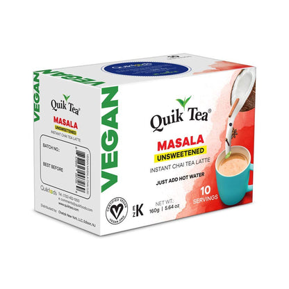 QuikTea Vegan Unsweetened Masala Chai Tea Latte - 40 Count - Indian Tea