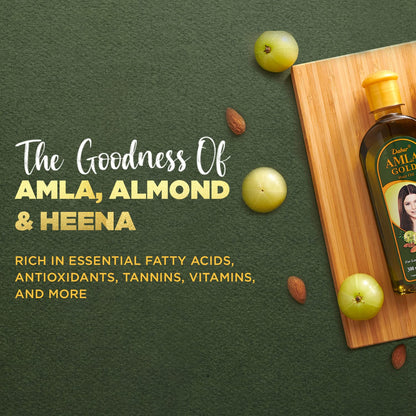 Dabur Amla Gold Hair Oil - With Amla, Almond and Henna - Moisturizing Scalp and Hair Oil for All Hair Types - 10.14 Fl Oz