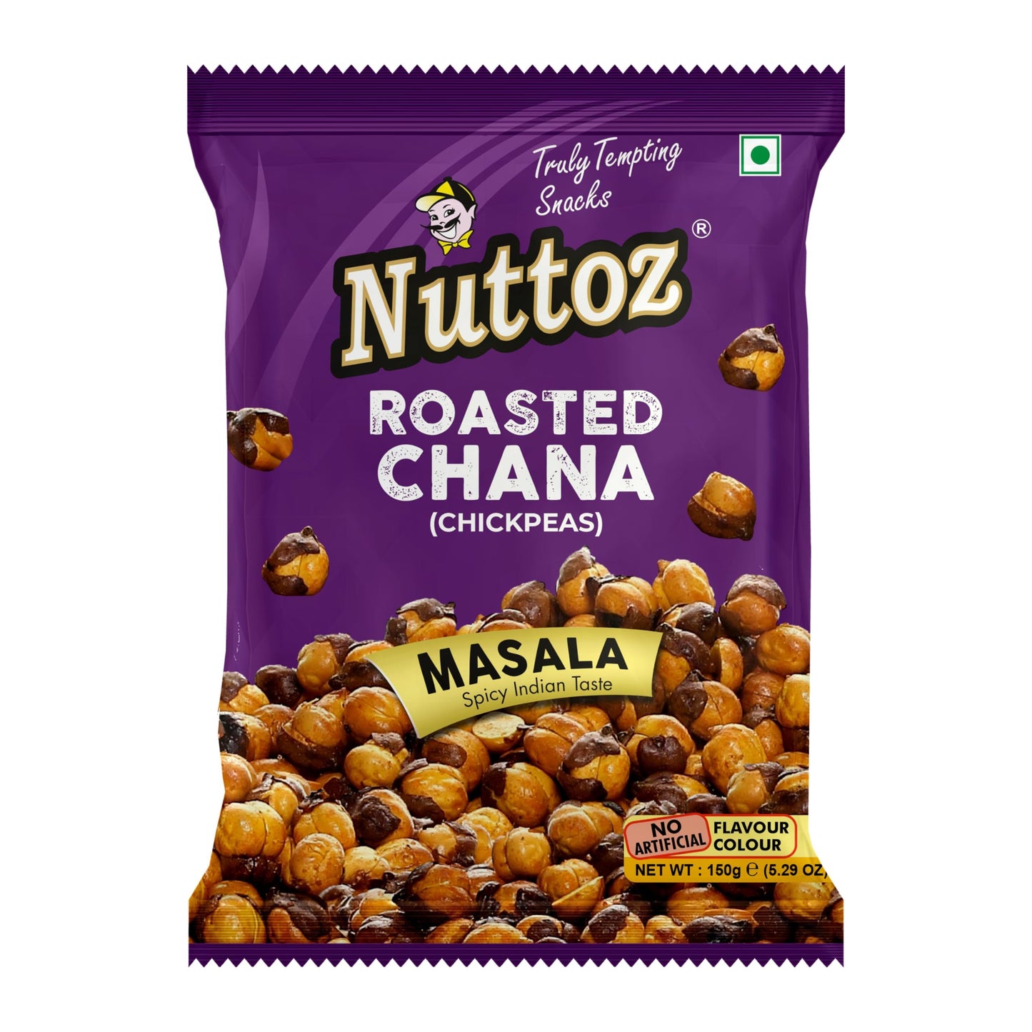 Nuttoz Roasted Chana, 150g Pack of 2, Hing Jeera, Nimbu Pudina, Black Pepper, Masala Flavors (Masala Roasted Chana)