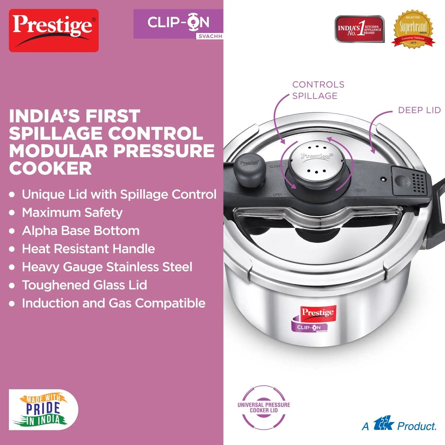 PrestigeClip-On Modular Pressure Cooker 5 Litre - Indian Cookware