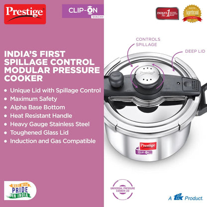 PrestigeClip-On Modular Pressure Cooker 5 Litre - Indian Cookware