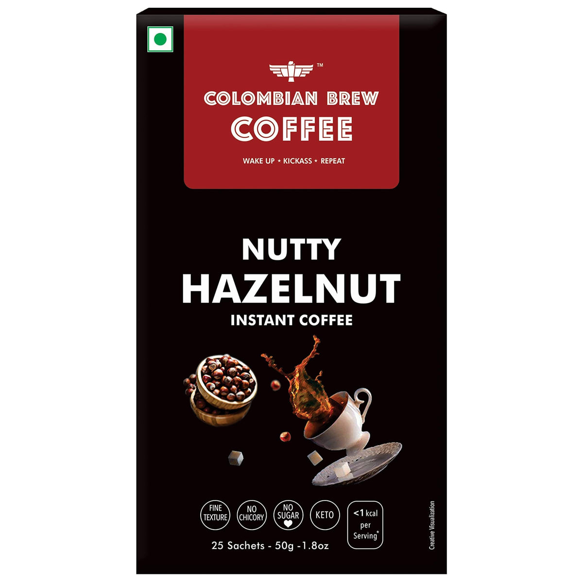 Colombian Brew Hazelnut Instant Coffee Powder, No Sugar Vegan, 250gm
