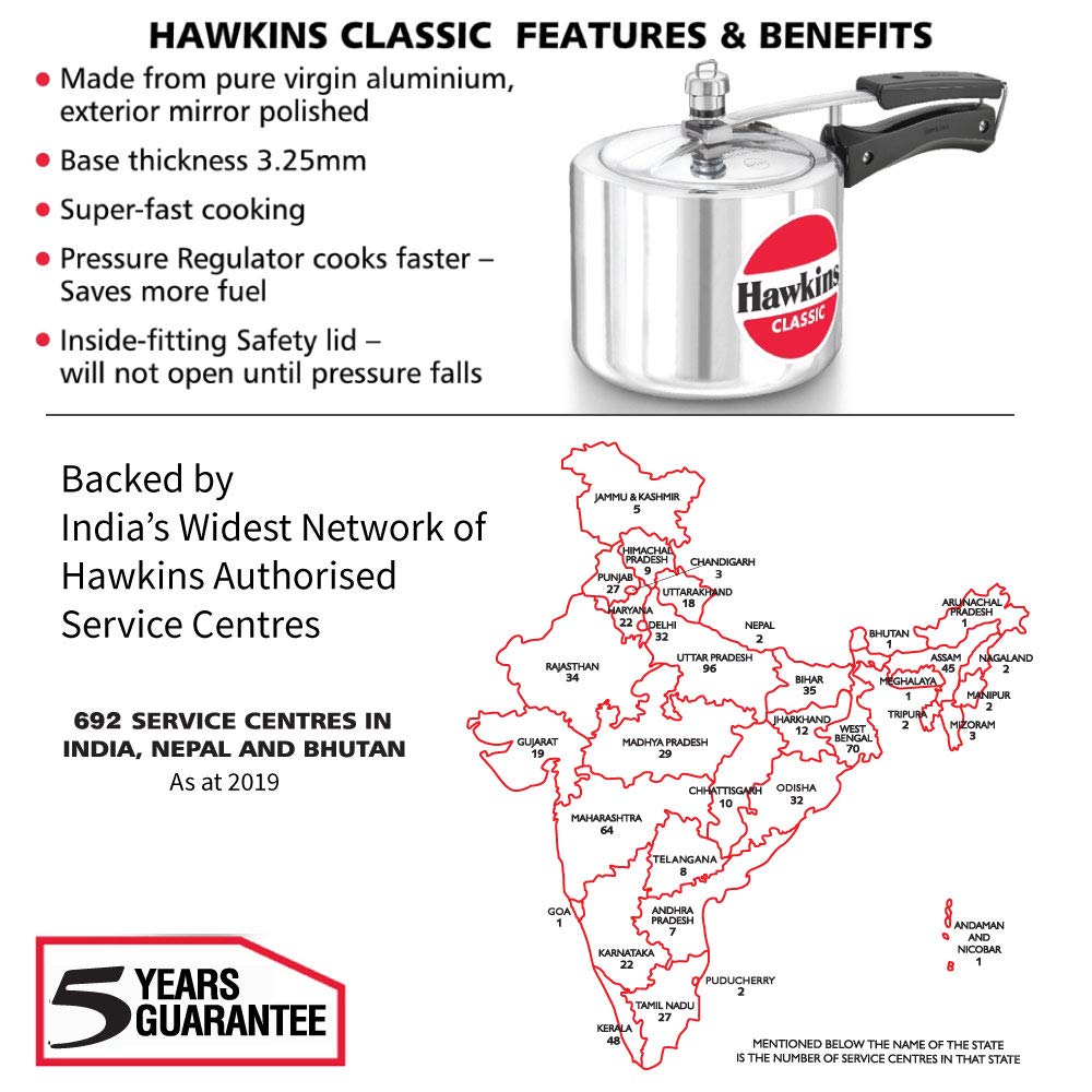 Hawkins 3 Litre Classic Pressure Cooker, Tall Design Inner Lid Cooker, Best Cooker, Silver (CL3T)