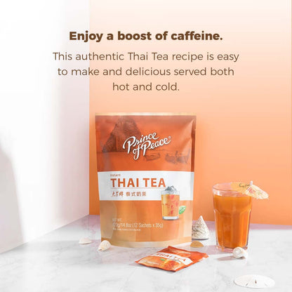 Prince of Peace 3 in 1 Instant Thai Tea Beverage, 12 Sachets Instant Hot or Cold Beverage Made with Authentic Thai Tea Recipe, Rich and Creamy Taste