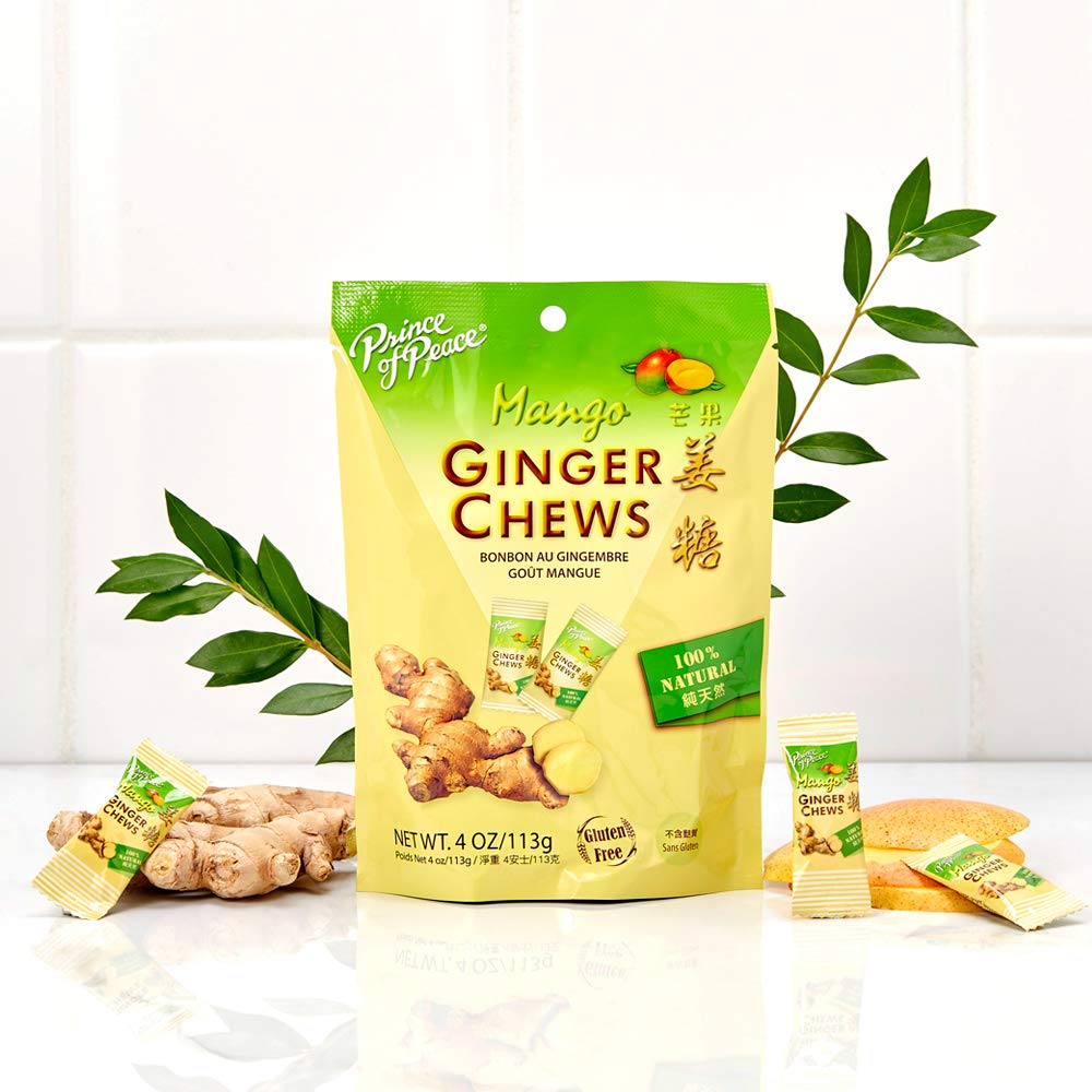 Prince of Peace Ginger Chews With Mango, 4 oz. Candied Ginger Mango Candy Mango Ginger Chews Natural Candy Ginger Candy