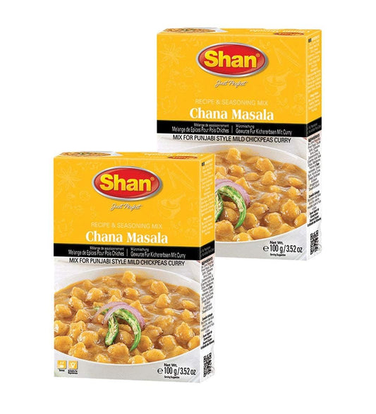 Shan Chana Masala Recipe and Seasoning Mix 3.52 oz (100g) - Spice Powder for Punjabi Style Mild Chickpeas Curry - Suitable for Vegetarians - Airtight Bag in a Box (Pack of 2)