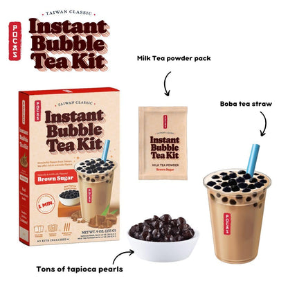 Pocas Bubble Tea Kit, Taro Instant Milk Tea Powder with Authentic Tapioca Pearls for Instant Bubble Tea, 5 Kits