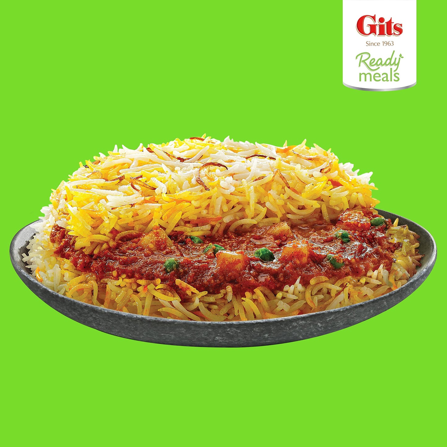 Gits Veg Biryani (long grain aromatic Indian Basmati rice) + Chickpeas masala (Chana Masala) Large Chickpeas cooked in a light Onion & tomato with mild spices. Microwave for 1-2 mins. Ready to Eat.