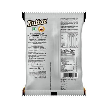 Nuttoz Roasted Chana, 150g Pack of 2, Hing Jeera, Nimbu Pudina, Black Pepper, Masala Flavors (black Pepper Roasted Chana)