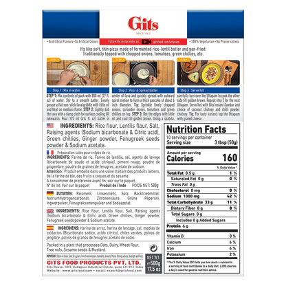 Gits Uttapam mix 87.5 Oz (Pack of 5X17.5 Oz each) Ready to Cook Indian Breakfast, Snack Meal | 100% Vegetarian, Easy Recipe, No Artificial Colors, Flavors, Preservatives. Vegan