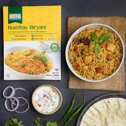 Ashoka Heat & Eat Rice 1932, Vegan Biryani Rice, All-Natural Instant Meals, Bombay Biryani, Portable Lunch, Great for Camping and Hiking, Gluten-Free & with No Preservatives, Pack of 1