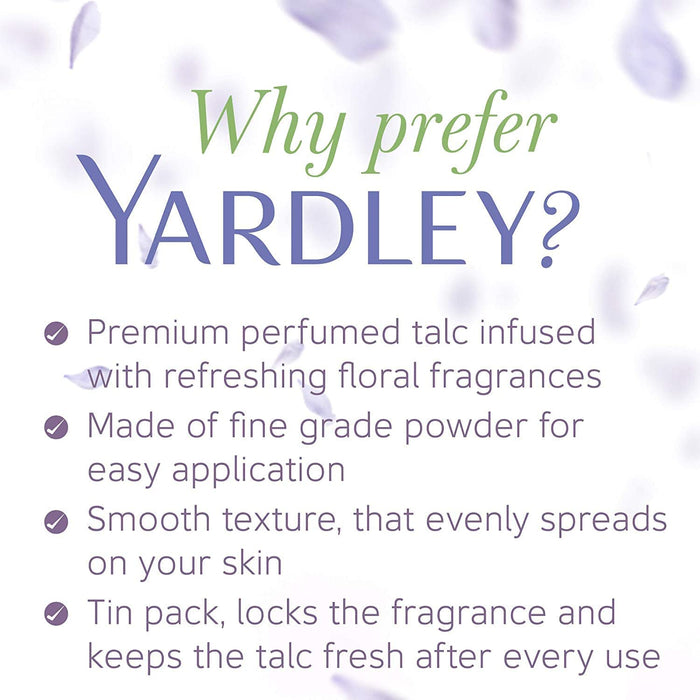 Yardley London Fresh Floral Fragrance Locked in a Fine & Silky Perfumed Talcum Powder (Yardley London English Lavender, Pack of 2 250Gram)