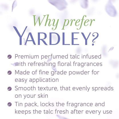 Yardley London Fresh Floral Fragrance Locked in a Fine & Silky Perfumed Talcum Powder (Yardley London English Lavender, Pack of 1 250Gram)