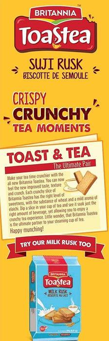 BRITANNIA Toastea Suji Rusk 10.75oz (305g) - Biscotte De Semoule - Crispy Tea Time Snack - Crispy Crunchy Toast - Halal and Suitable for Vegetarians (Pack of 4)