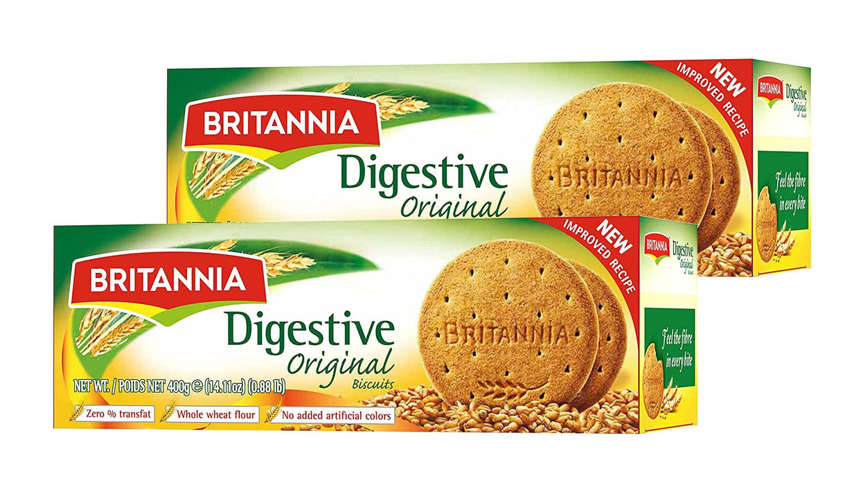 BRITANNIA Digestive Original & Sugar Free Biscuits - Variety Combo Pack - Whole Wheat Flavor Cookies - Tea Time Healthy Snacks - Suitable for Vegetarians (Pack of 2 Each)