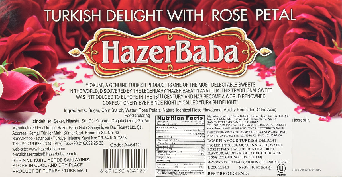 Hazerbaba Turkish Delight with Rose 1lb