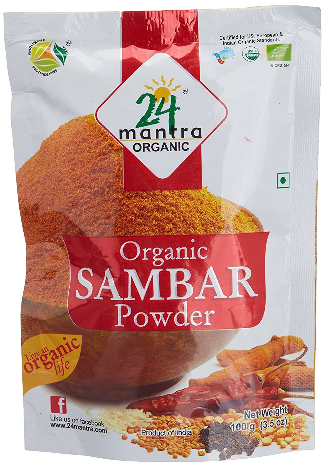 Organic Sambar Powder USDA Certified Organic EU Certified Organic Pesticides Free Adulteration Free Sodium Free - Pack of 2 X 3.5 Ounces (7 Ounces) - 24 Mantra Organic