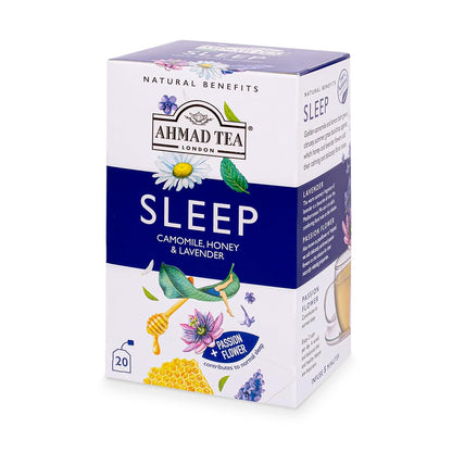 Ahmad Tea Herbal Tea, Camomile, Honey, & Lavender 'Sleep' Natural Benefits Teabags, 20 ct (Pack of 6) - Decaffeinated & Sugar-Free