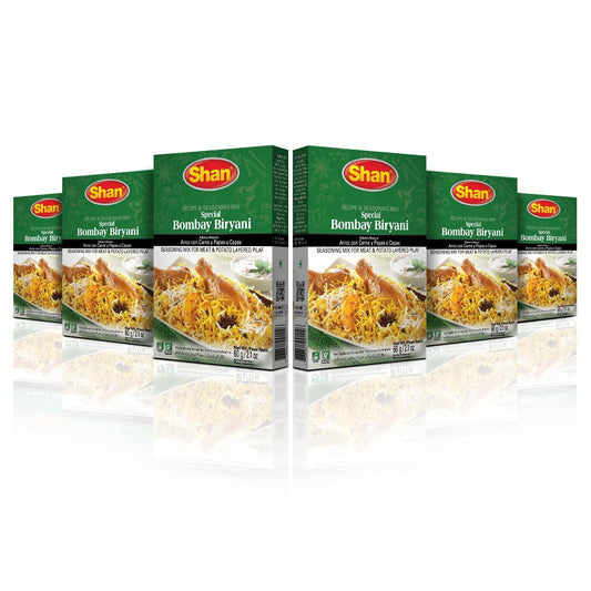 Shan - Bombay Biryani Seasoning Mix (60g) - Spice Packets for Spicy Meat Pilaf (Pack of 6)