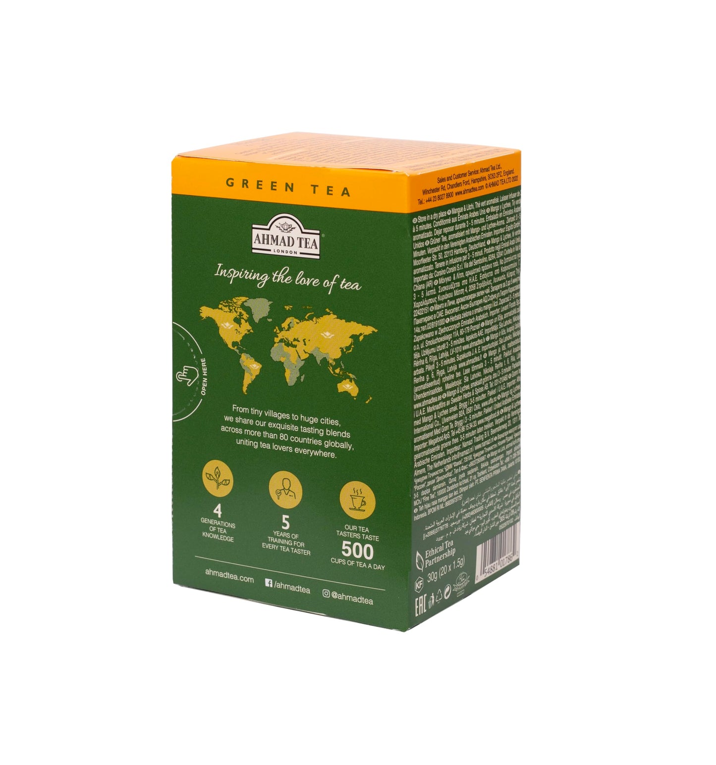 Ahmad Tea Green Tea, Mango & Lychee Teabags, 20 ct (Pack of 1) - Caffeinated & Sugar-Free