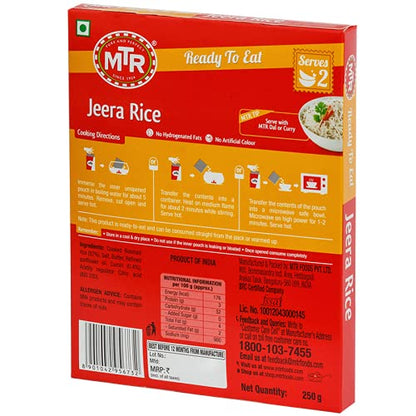 MTR Ready to Eat Just Heat and Eat | No Preparation | No additives | Gluten Free | Pack of 5 | Jeera Rice 300gm